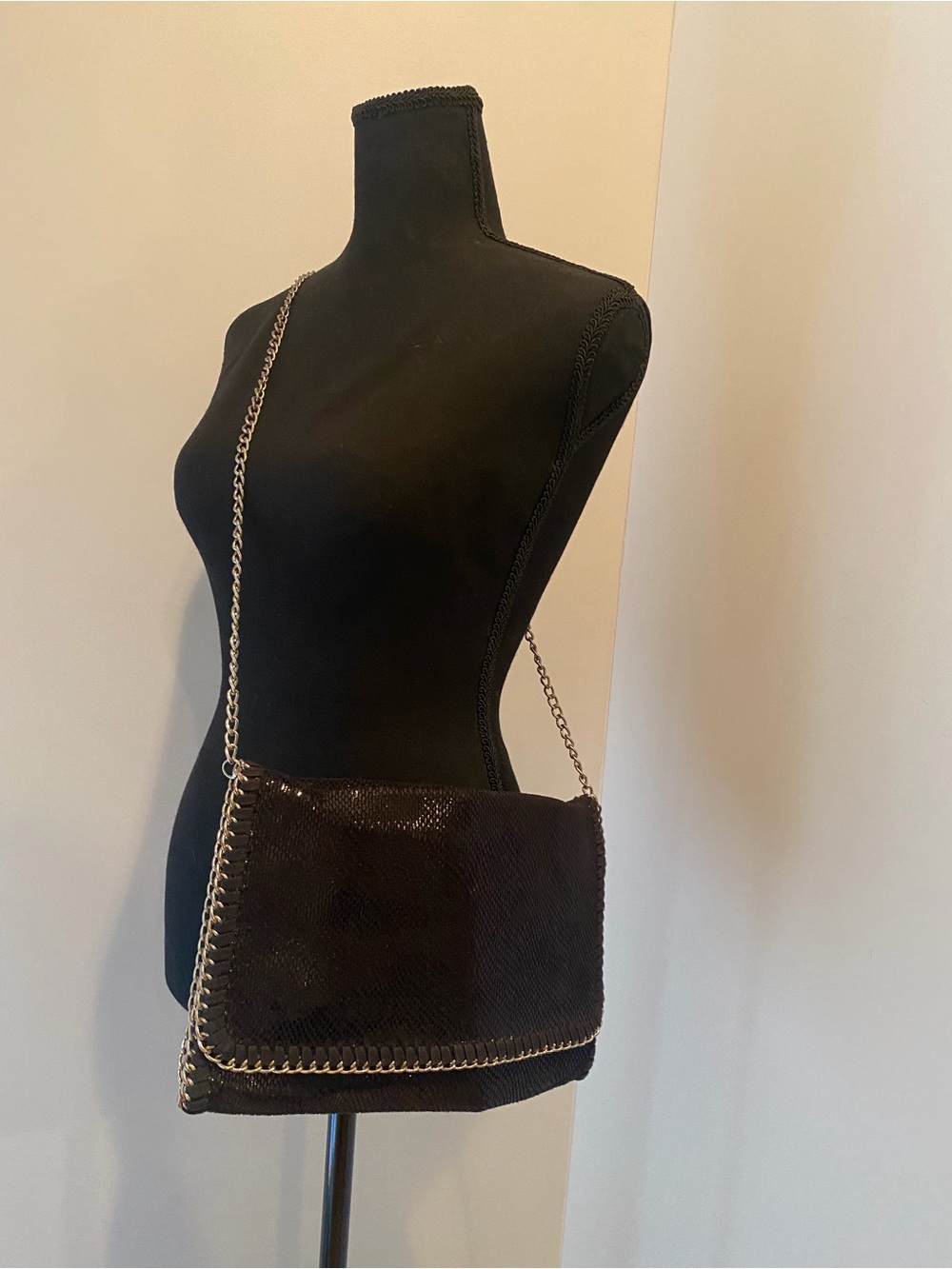 TARNISH Black Crossbody with Silver Chain Trim